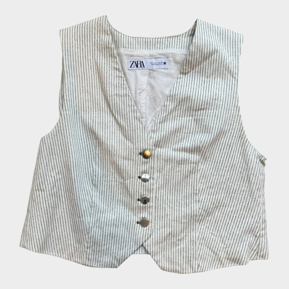 Zara Pinstriped Matching vest and jean set - size L - Picture 7 of 12